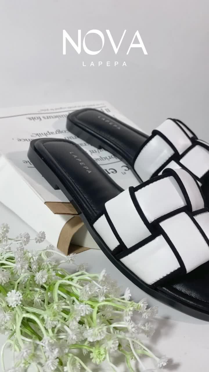 LAPEPA STORE - Nova Cream Sandal Teplek Wanita | sendal flat cewek kekinian 1 ban motif kotak warna krem terbaru official mall yuk beli sendal lokal kualitas import korea