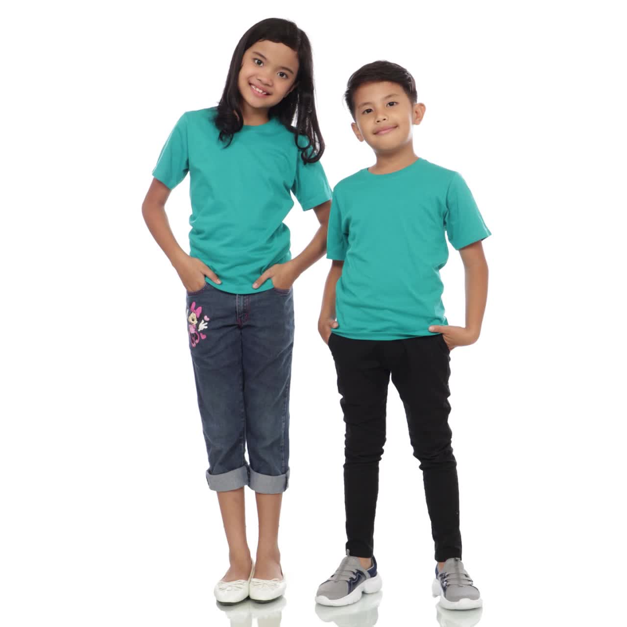 Kaos Polos Anak Oneck Lengan Pendek Bahan Katun Combed 30s Warna Hijau Tosca