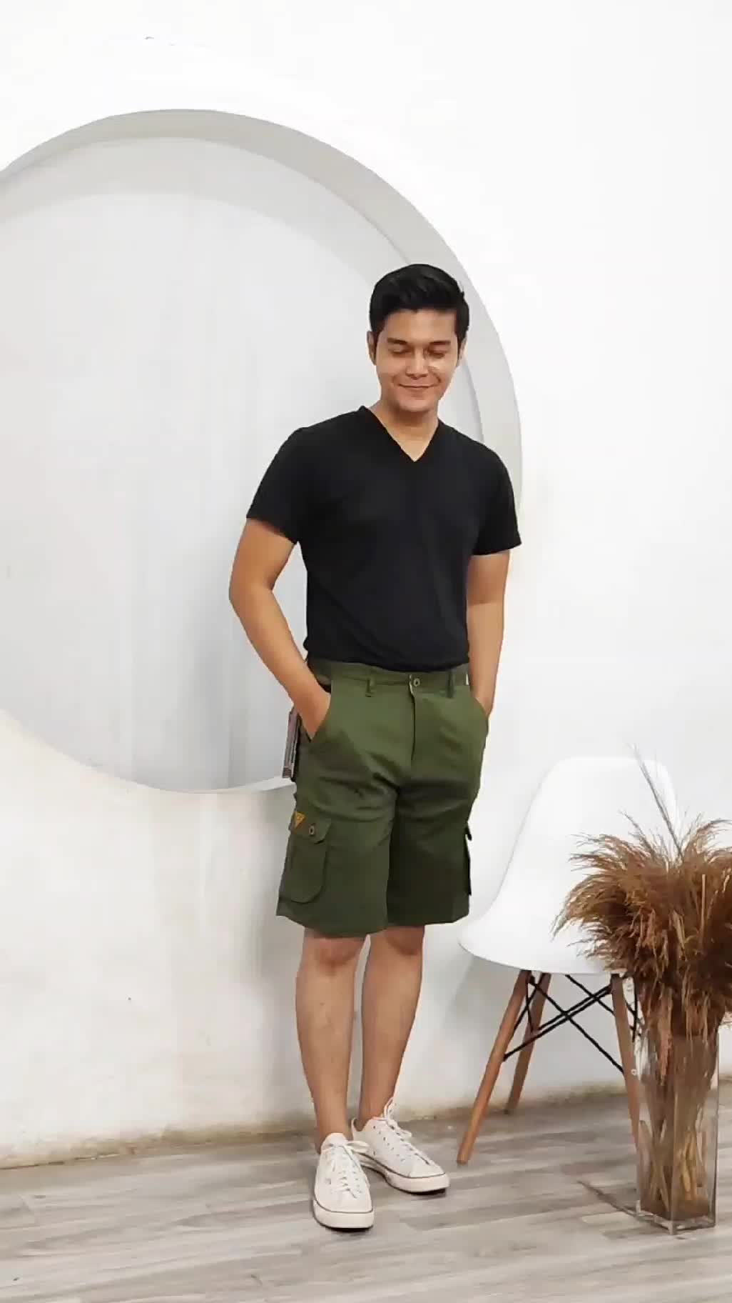 AKAJE Celana Cargo Pendek Shortpants Cargo Katun Casual Cowok Dewasa Outdoor Santai Chino Kargo Pendek Kantong Katun Twill Stretch Army Moka Abu Hitam regular Surfing Pria Distro