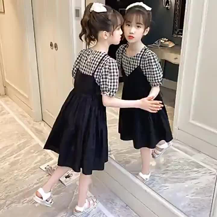 Dress Anak Perempuan  Lengan Pendek Setelan Motif Kotak Perkiraan usia sampai 5 Tahun Keatas (G - 15) Baju Cewek Pakaian