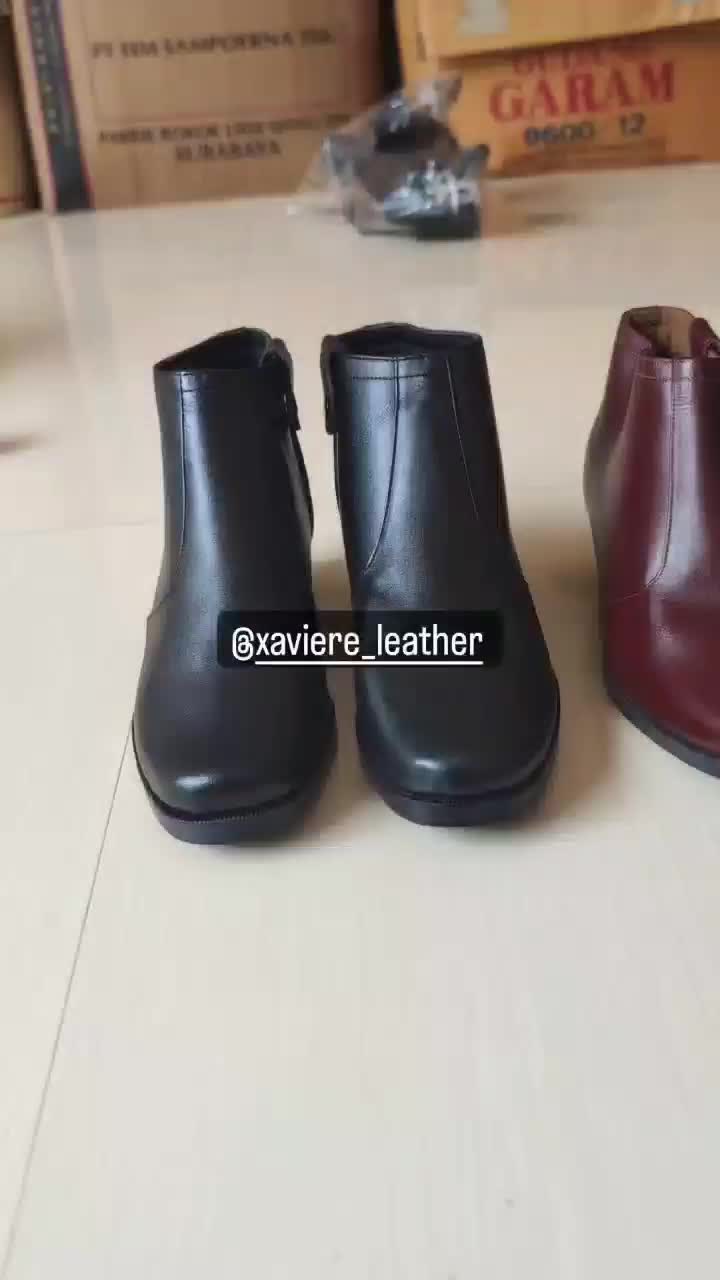 XAVIERELEATHER CINDY HEELS BOOT KULIT SAPI Pergelangan kaki Hitam Round Toe
