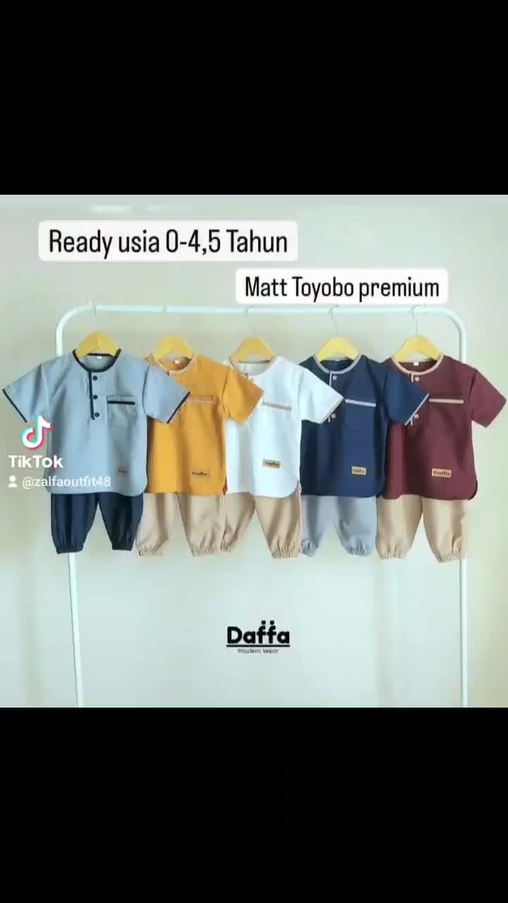 Setelan Baju Koko Anak Daffa Serie 04 dengan Kain Toyobo Premium, Termasuk Peci Gratis - Ukuran 0-4.5 Tahun Kurta Muslim Pendek