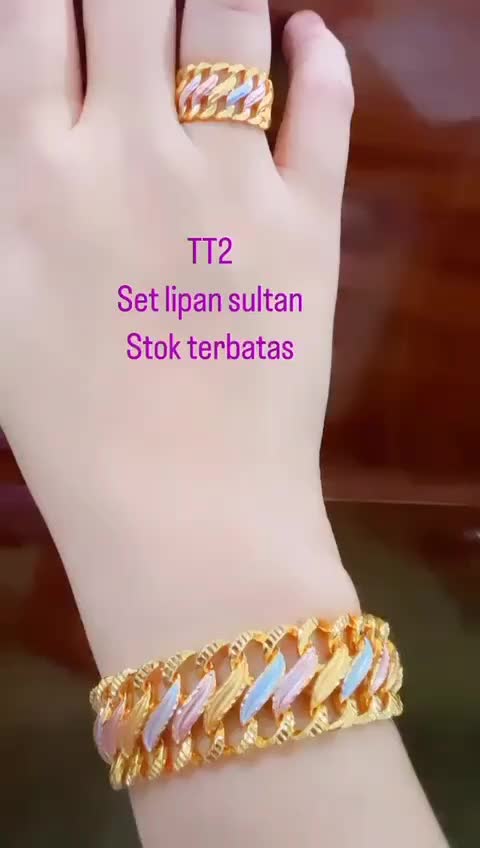 set gelang dan cincin aksesoris motif lipan kombinasi import premium quality Berlian Emas