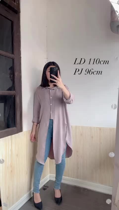 Heme Tunik Baju Wanita Blouse Crincle Airflow Lengan Kancing Panjang Atasan Muslim