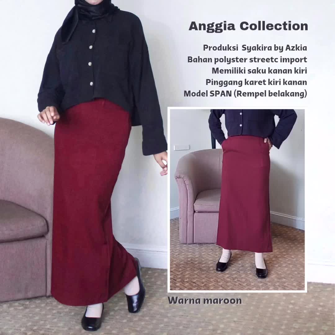 ROK SPAN/ROK KERJA WANITA/ROK FORMAL warna Dongker Hitam Maroon Milo Milo Bintik Kancing Karet