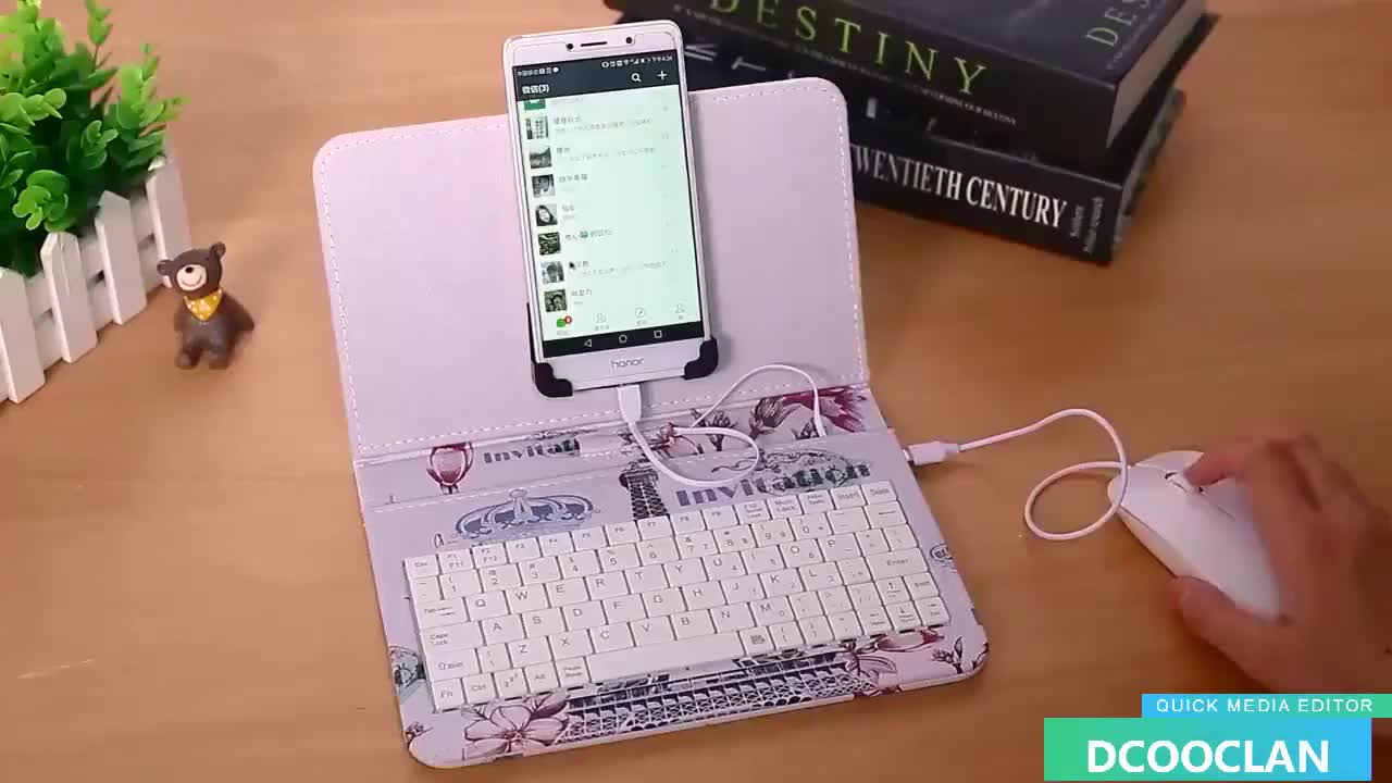 3 In1 Ponsel Keyboard Mouse Set Kabel Tipe-C Micro USB Kulit Cover Stand Holder untuk Bermain Game