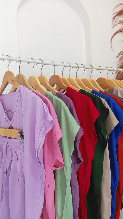 Setelan pendek kancing wanita vneck oneset Baju Celana