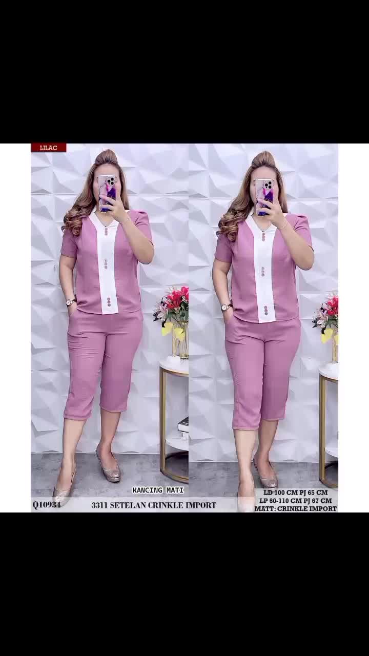 Setelan Crinkle Airflow Kombinasi Pendek//One Set Crinkle Lengan pendek Polos Setrip Bisa Dicuci Dengan Mesin Baju Celana Wanita Nyaman Santai