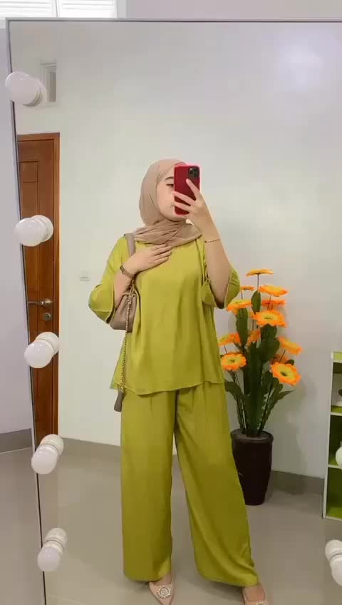 one set setelan wanita kulot Rayon Polos