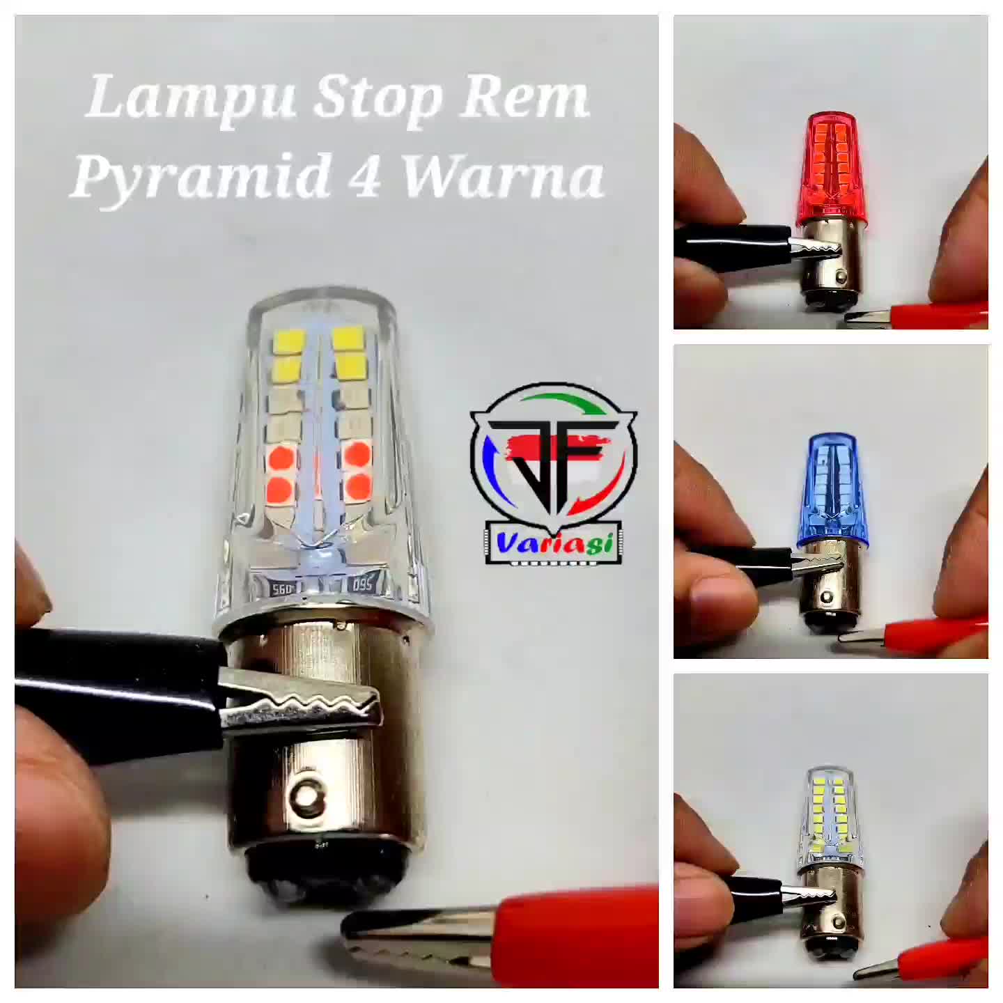 Lampu Stop Rem Pyramid 4 Warna Bolvan Universal Running + Kedip Soket WAJIB Arus DC 12 Volt Universal Kaki 2 For Motorcycle and Car Kendaraan