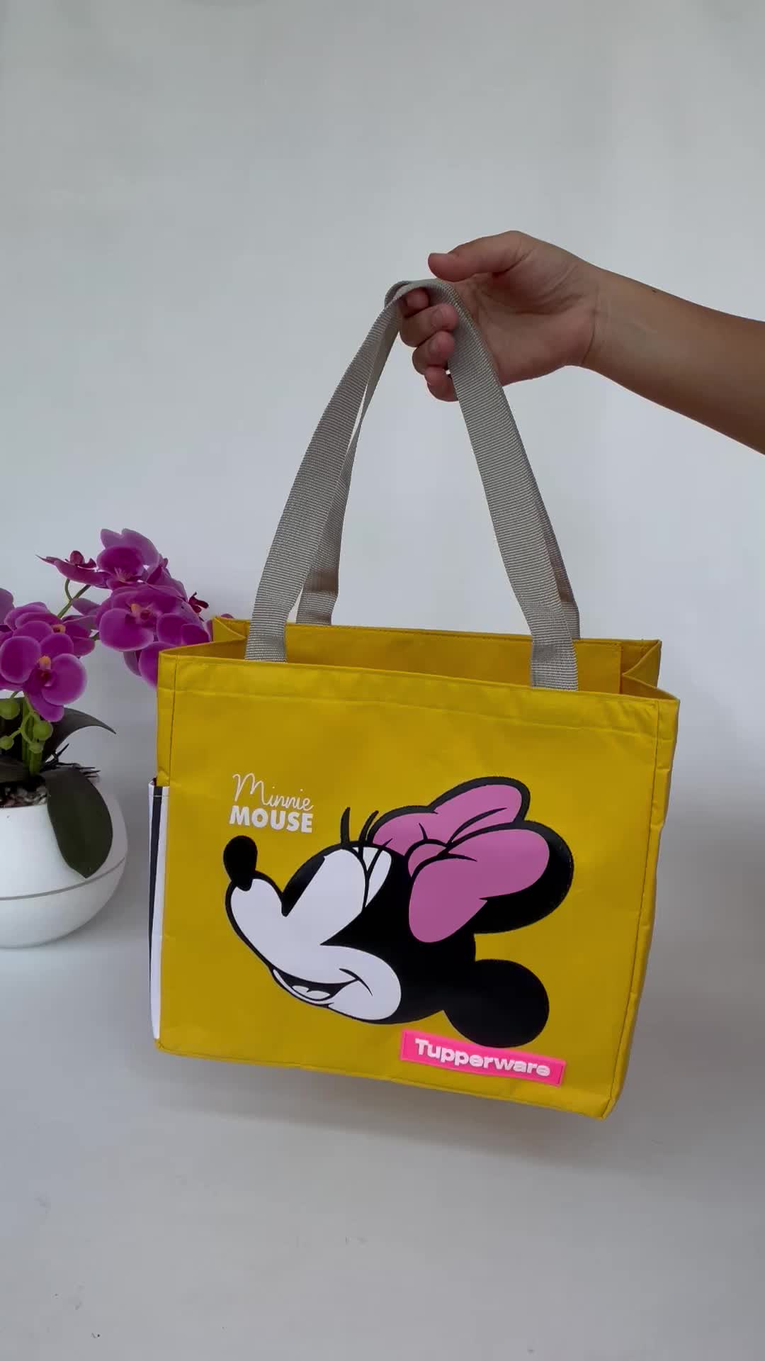 Tas bekal Minnie Mouse  (zipper bunga ori) Hitam Karakter Pink