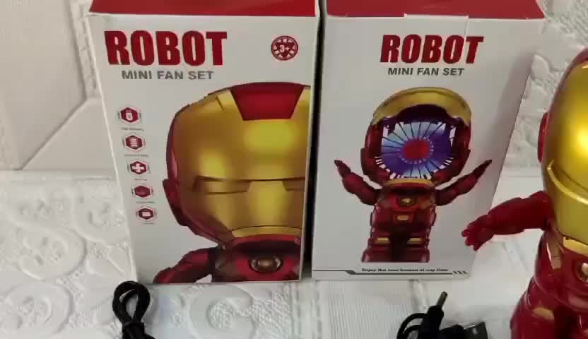 Kipas Angin Portable+Lampu/Led Mini Fan Set | Kipas Angin Mini Genggam USB | Kipas Angin Lucu Karakter IRON MAN Ponsel Standar Holder KPS 2023