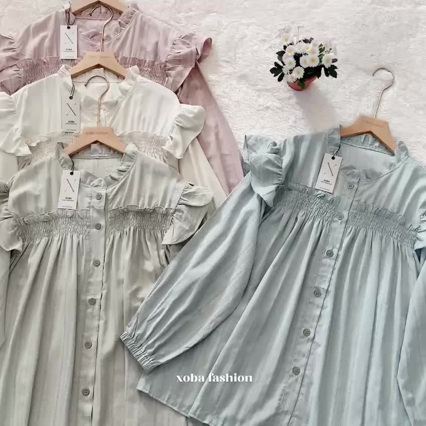 Xoba LD 110 CM DAN 114 CM  3242 Atasan Wanita Blus Polos Kerut Dada S210 1953 LAVANDA baju panjang serut oversize Cewek Casual Basic Motif