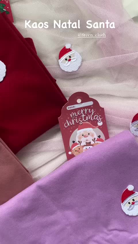 Kaos Natal Santa Claus Bordir Patch Bahan Katun Baju Natal Maroon Army Dusty Rose Combed Wanita T-Shirt