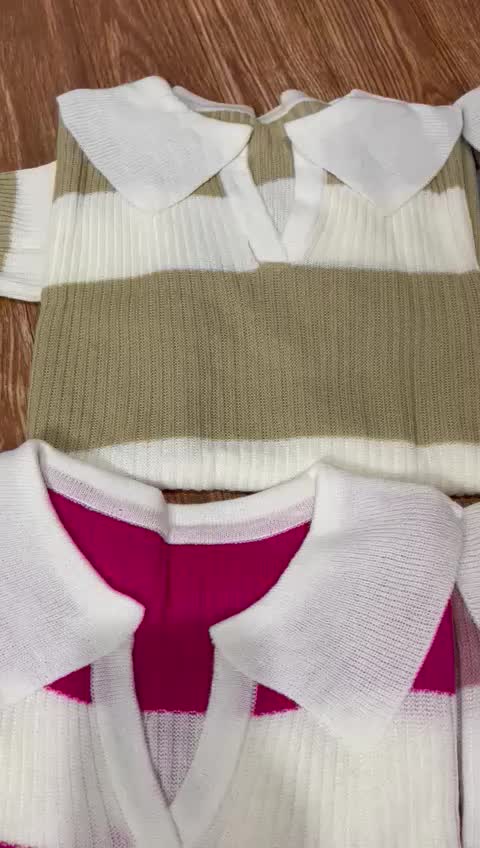 ONE SET RAJUT POLO STRIPE KERAH PANJANG / setelan rajut strip / setelan rajut garis / set rajut kekinian / one set viral / one set terbaru baju  mewah  kulot  atasan  celana Fit Simple Variasi Wanita Salur Bawahan Linen Nyaman Top Dewasa