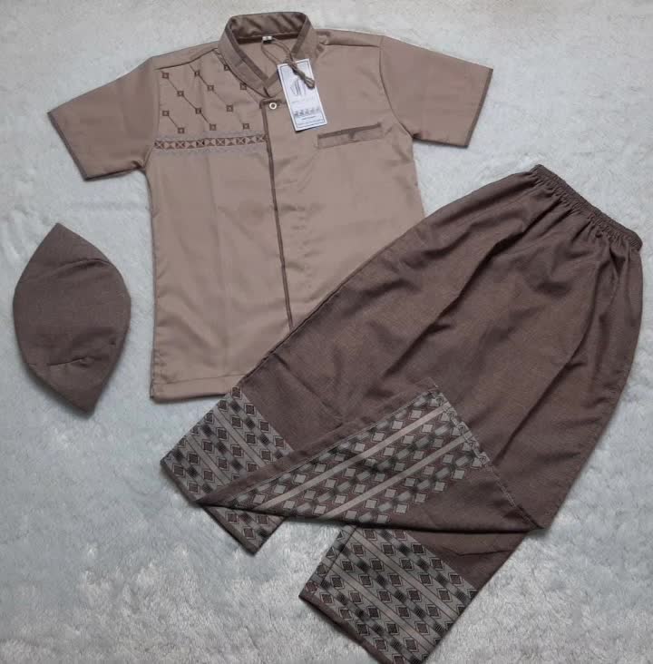 Set Baju Koko + Sarung Celana + Peci Sarcel Muslim Bordir Original | Ibnu Muslim Bahan Katun Toyobo