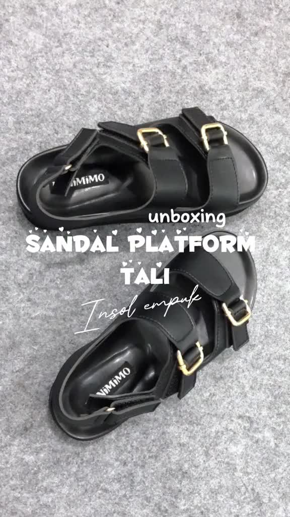 Minimimo Sofia Sepatu Sandal Kulit Sintetis Wanita Sandal Platform Sendal Black