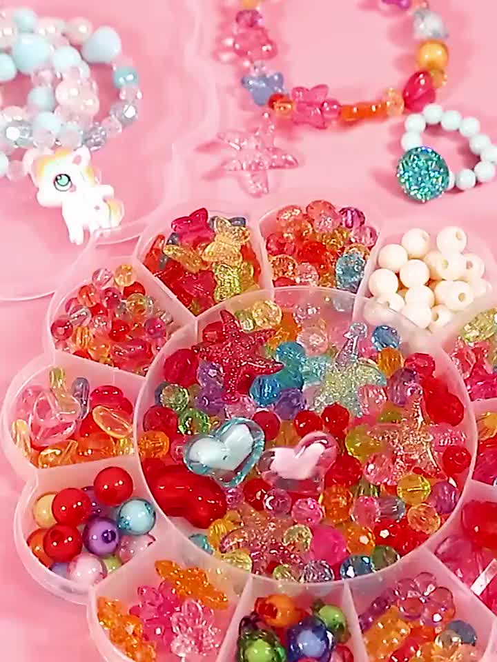 DIY Mainan Kreatif Anak-Anak Mainan Kreatif Kalung Manik-manik 24 Kotak Aksesoris Anak Perempuan Tenun Manik-manik 3D Manik-manik Kalung Gelang Mainan Puzzle Puzzle Mainan Kalung Kreatif DIY Anak-Anak