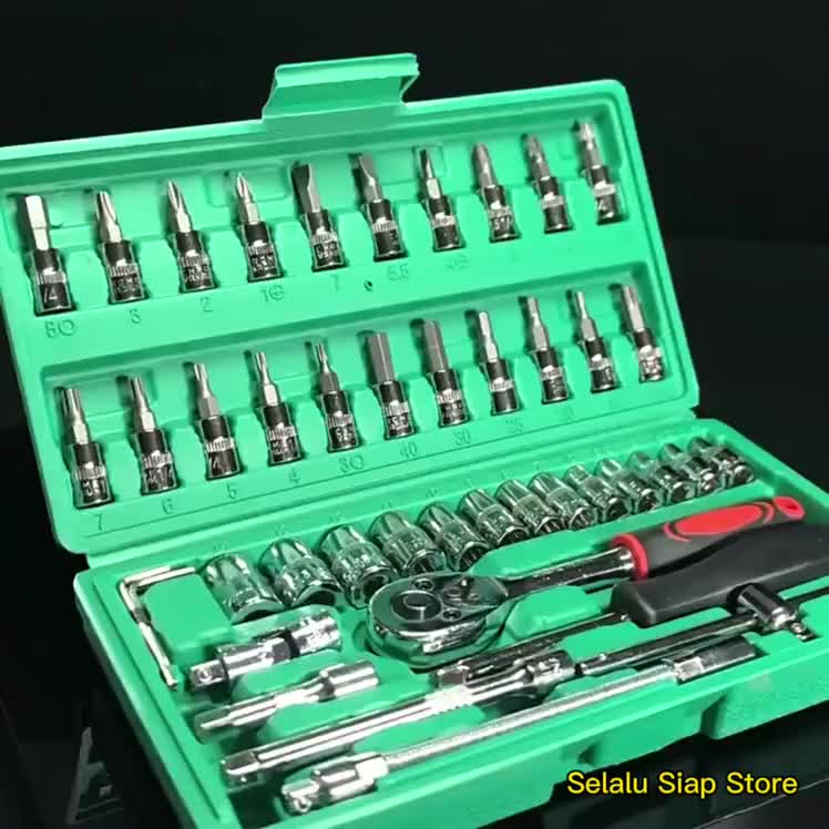 Kunci SOK 46 PCS Set Socket (1/4 ") Full Lengkap Pas Ring L Motor 46 sets of Auto Repair Tools