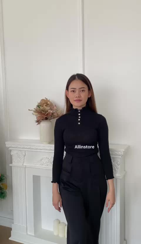 AIS | Turtleneck MUTIARA- Knit Baju Rajut Kriwil Kancing Wanita - Atasan Inner Manset Rajut Lengan Panjang