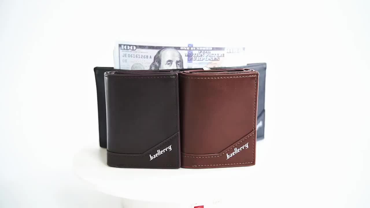 Dompet Pendek Pria Kulit PU Dompet Lipat Tiga Kartu Uang BAELLERRY K9214