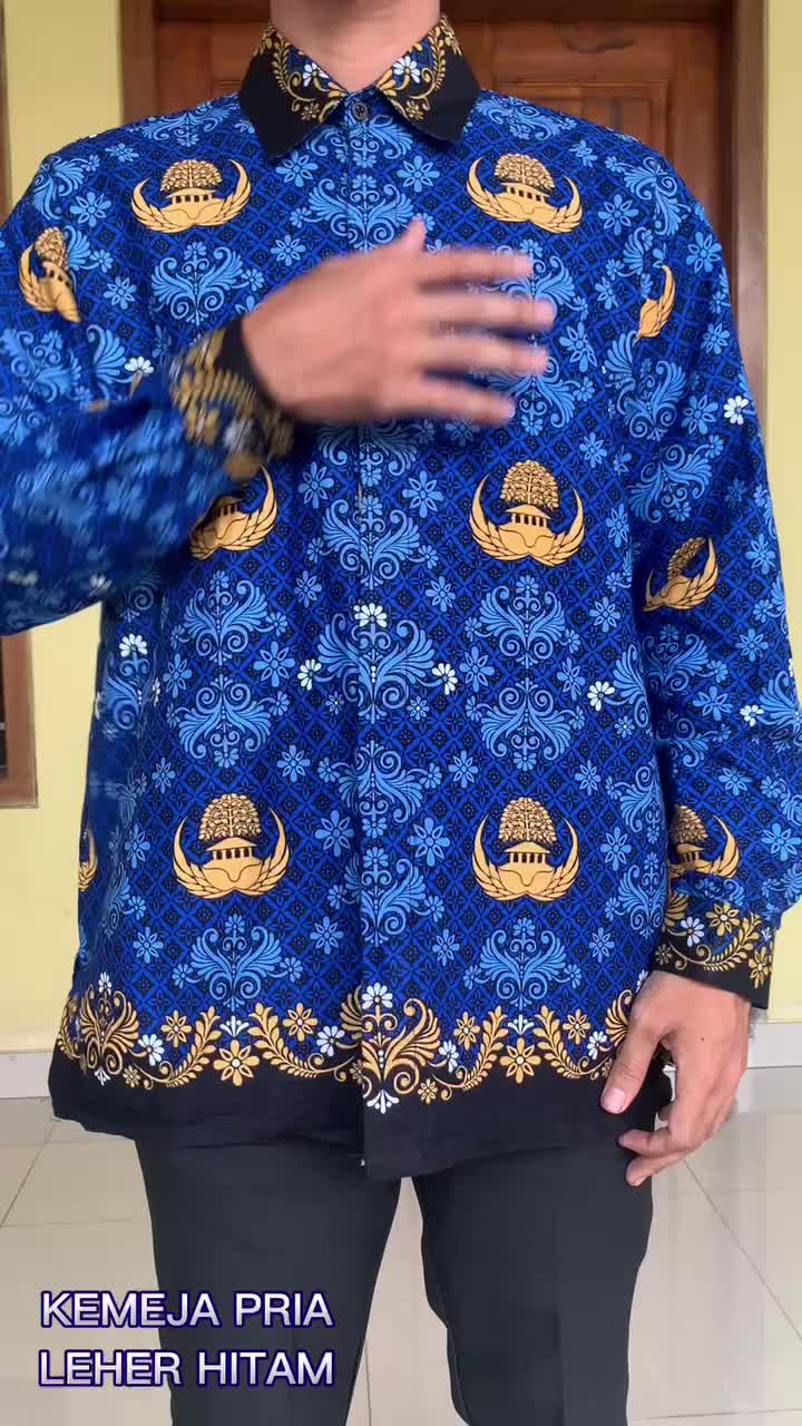 BATIK KORPRI WANITA DAN PRIA  PAKAIAN TERBARU  KERAH MOTIF HITAM Katun Baju