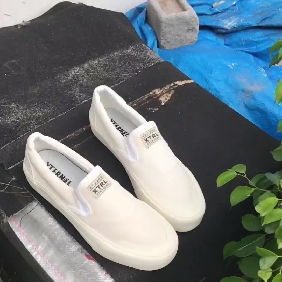 Sepatu Pria Wanita Slip On Shiroi XternalStepSure Japan Offwhite Canvas Kasual Flat Shoes
