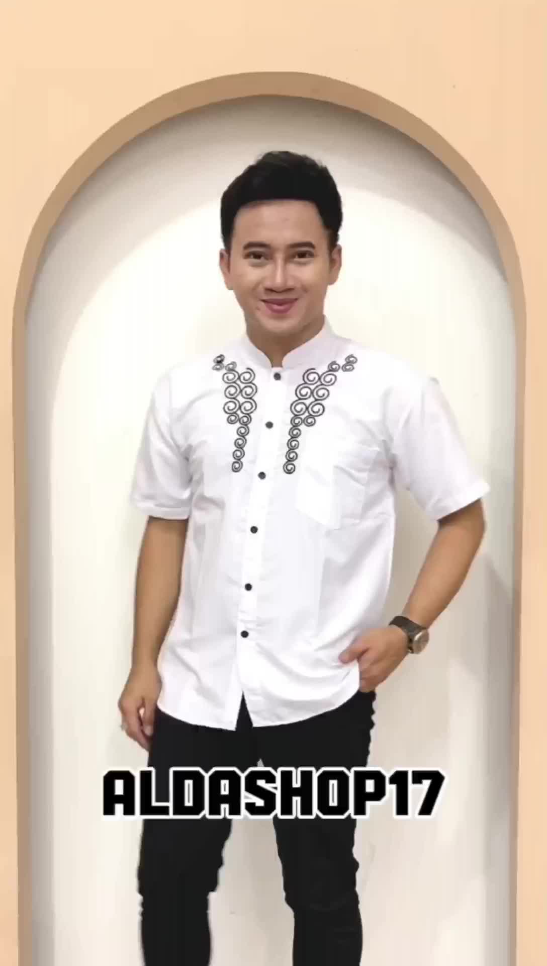 Baju Koko Pria Lengan Pendek Katun Dengan Bordir Terbaru Muslim Dewasa