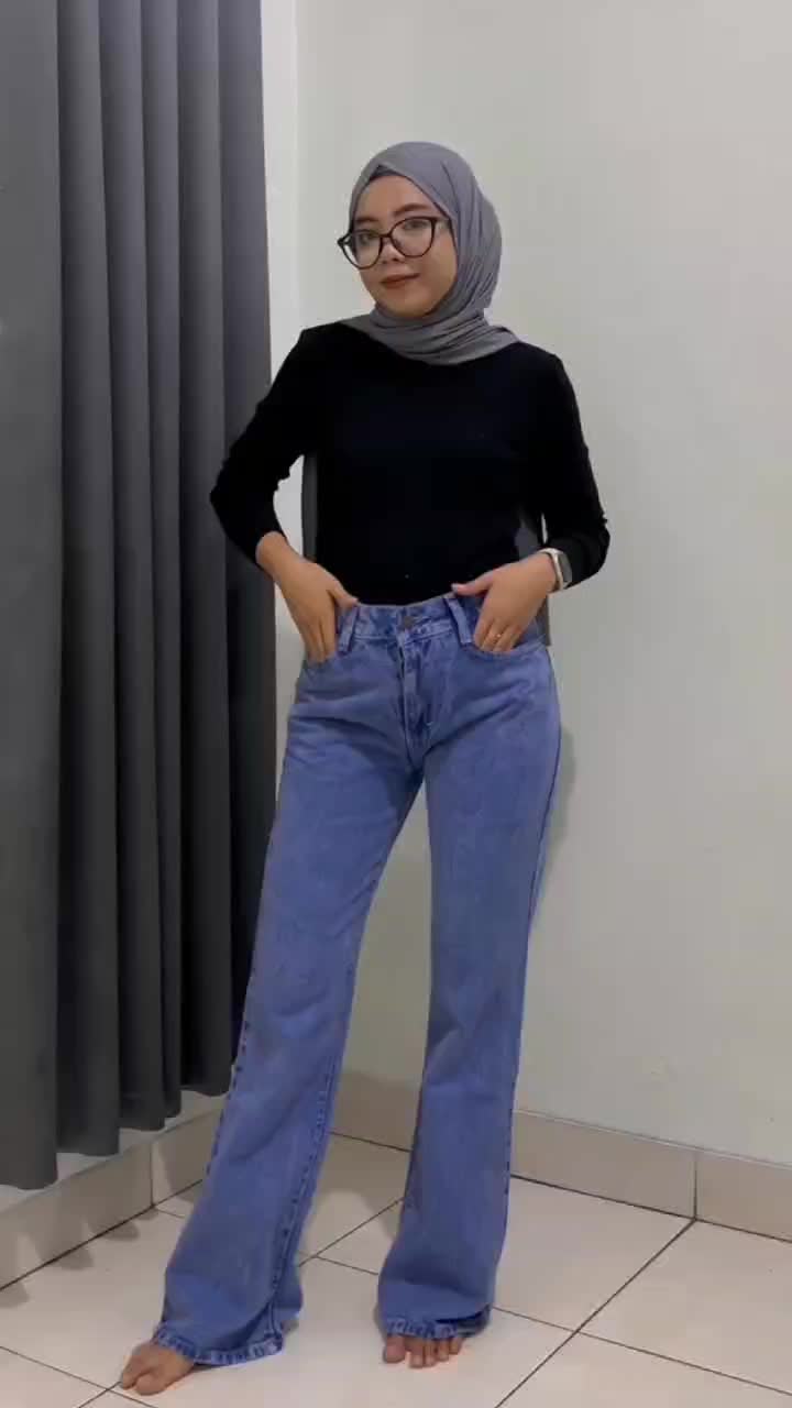 Highwaist Cutbray Jeans Wanita Abu abu - Celana Cutbray Strecht Kekinian  - Cutbray Flared- Streetch Premium Quality