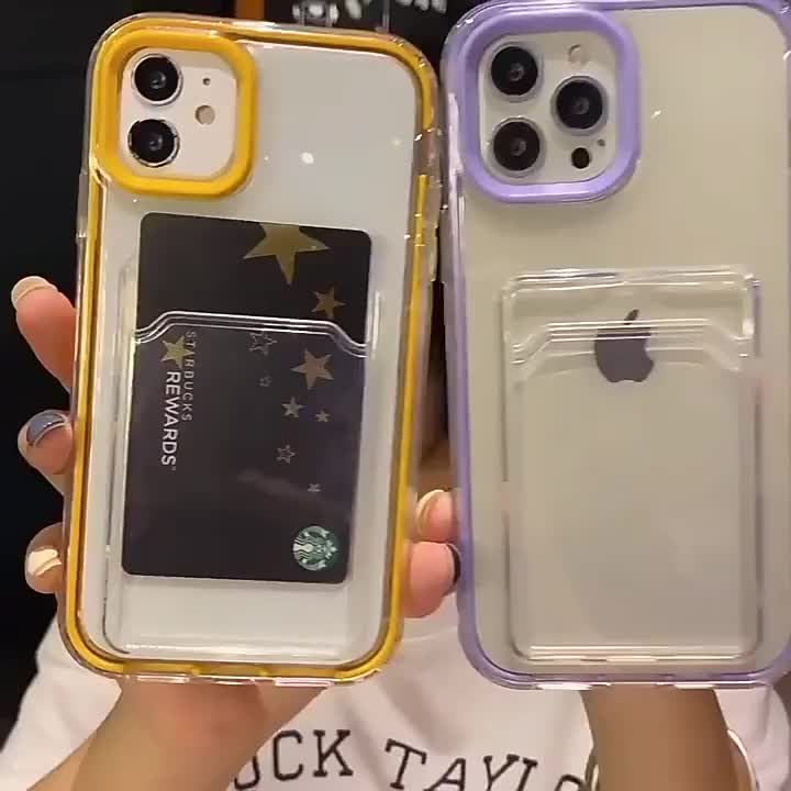 Card Slot Candy Phone Case Untuk iPhone 11 13 XR 15 14 12 16 Pro XS Max X 7 8 14 15 Plus 7+ 8+ Casing Card Holder Cases Ponsel Penutup Bumper Transparan