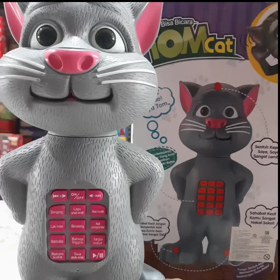 mainan talking tom besar dengan tombol / mainan tom cat kucing bahasa indonesia & inggris