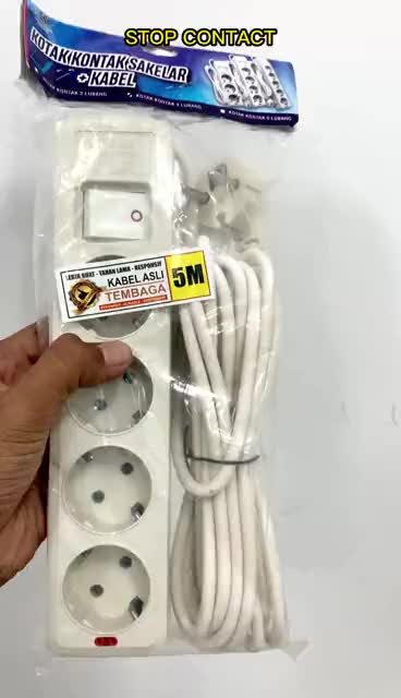 PPlus Stop Kontak colokan 2/3/4/5Lubang panjang kabel  3M 5M Kuningan SNI set kotak saklar  tembaga