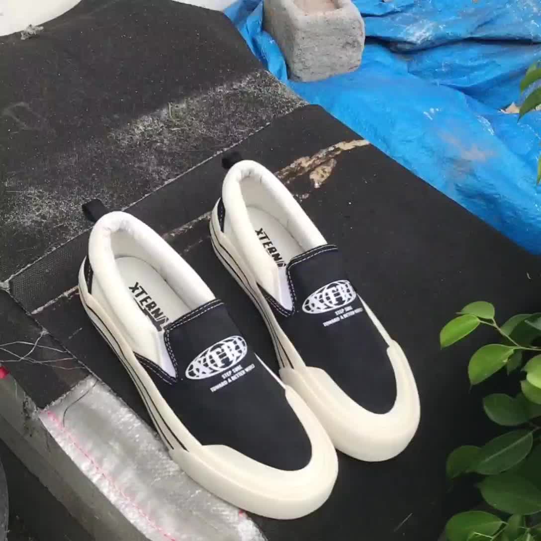 Sepatu Pria Wanita Slip On Anastasia XternalStepSure Middle White Globe Klasik Canvas Kasual Flat Shoes