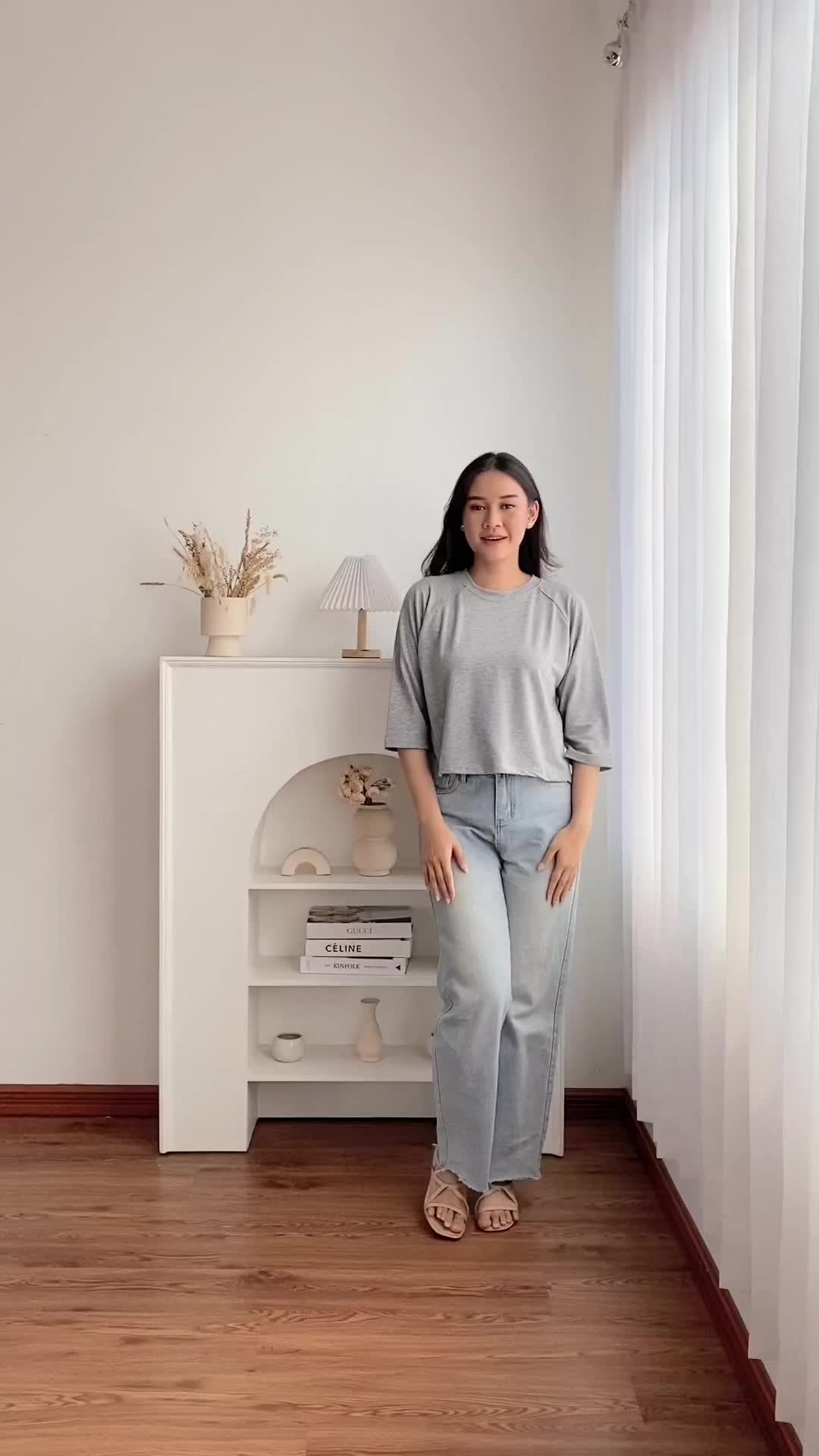 Kaos Crop Top Oversize Tee Hijab Lengan 3/4