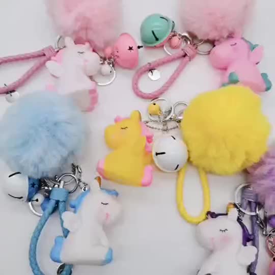 Gantungan Tas Unicorn Bulu Pom Pom Fluffy