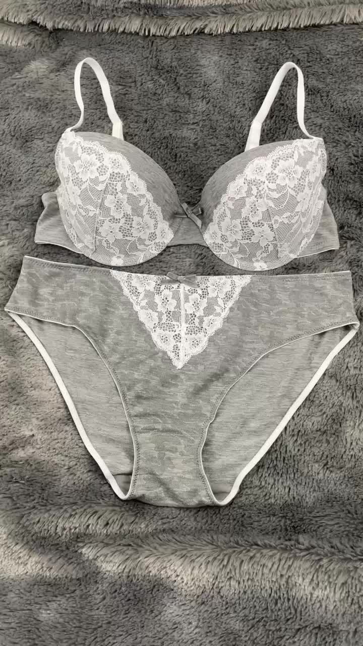 Bra set Wanita Kawat Busa Tipis VALERIE cup 3/4 Mix Lace Premium pakaian dalam / underwear VL812GRY