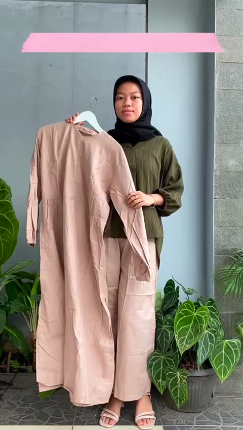 Zhea Set Setelan Kekinian Cewek Oneset Tunik + Celana Pakain Wanita Muslim Busui Polos Bahan Katun Linen Premium Atasan Baju Dewasa Panjang Crinkle