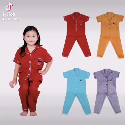 Baju Tidur Anak Perempuan 3-10 Tahun LOGO EMBORDIR MIKEY/Pakaian Tidur CP Fashion