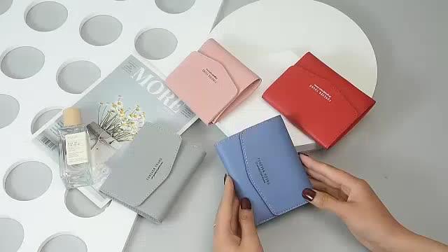 Dompet Lipat Wanita Mini Bahan PU Kulit Kapasitas 9 Slot / Dompet  Kartu Wanita Polos
