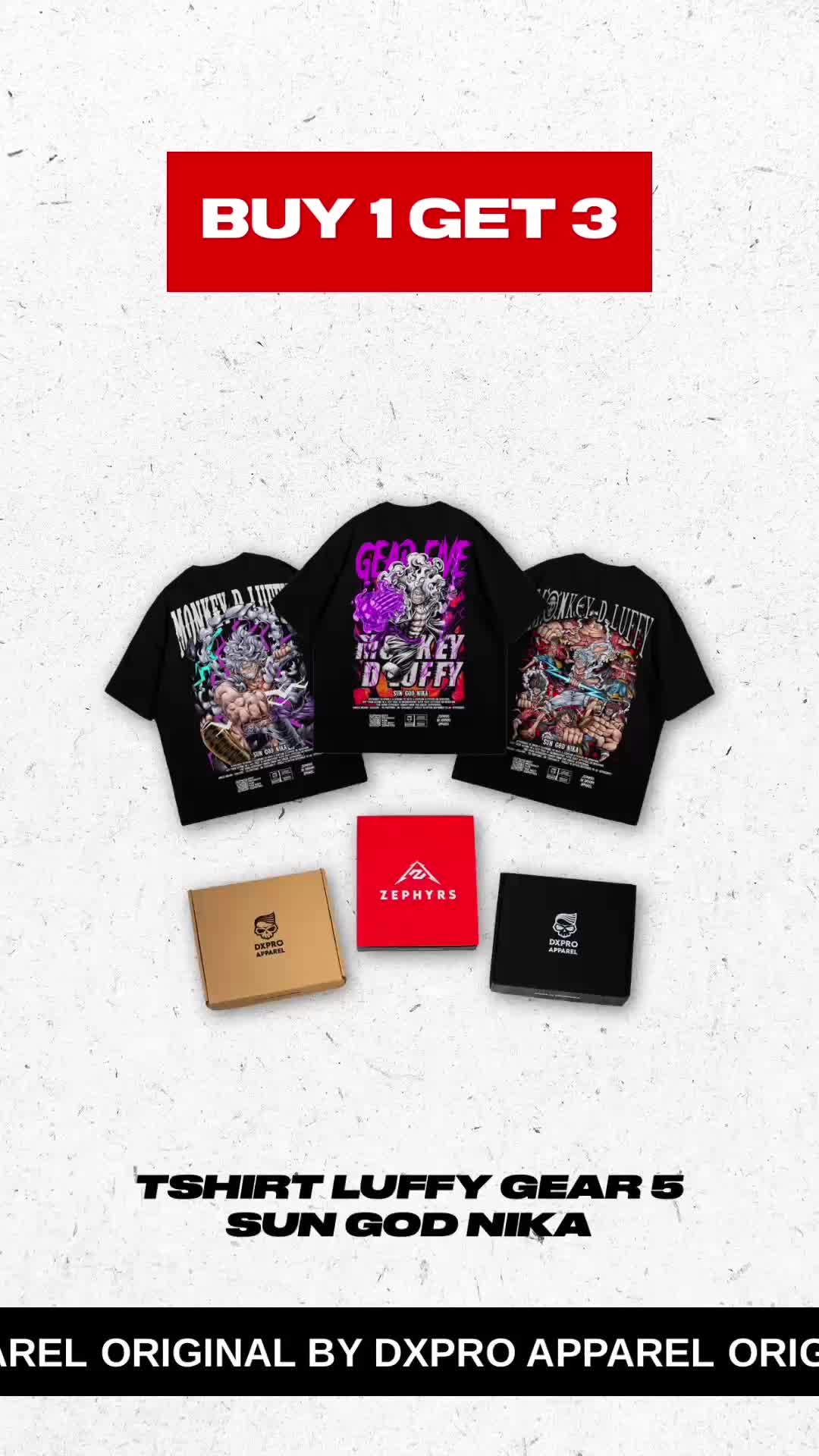 BUNDLING 1 GET 3 Kaos Reguler 24s Gratis Stiker Dan Box Luffy Gear5 Distro Katun Combed