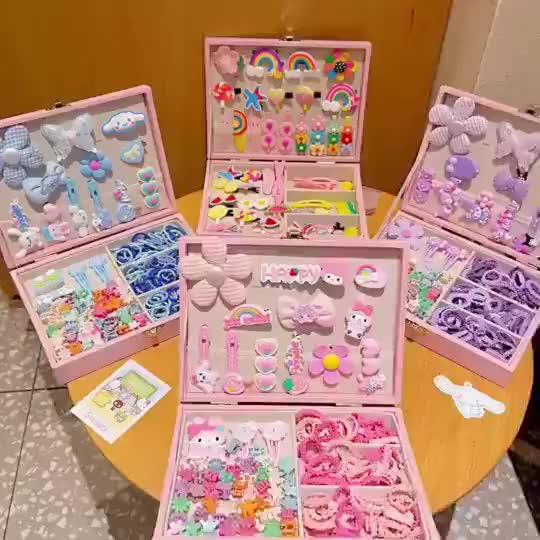 【Free Kotak】163PCS Ikat Rambut Set Jepit Rambut Anak Kado Anak Perempuan Set Aksesoris Rambut Anak Hadiah Ulang Tahun Untuk Mainan Anak Perempuan Fashion