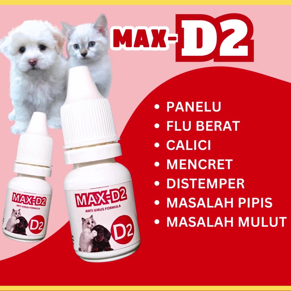 Obat Kucing MAX D2 Obat Virus Kucing Flu Berat, Panleu, Calici, Distemper, Mencret, Pipis Darah, Sariawan, Lemes, Muntah, Bakteri, Bersin