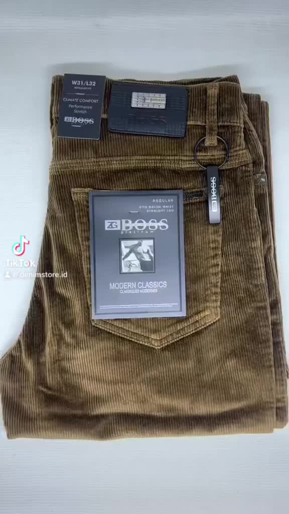 Celana Pria Corduroy Dark Khaki Stretch ZG BOSS Standar - Regular Fit #Celanapriacodoray #celanaboss #kodoray