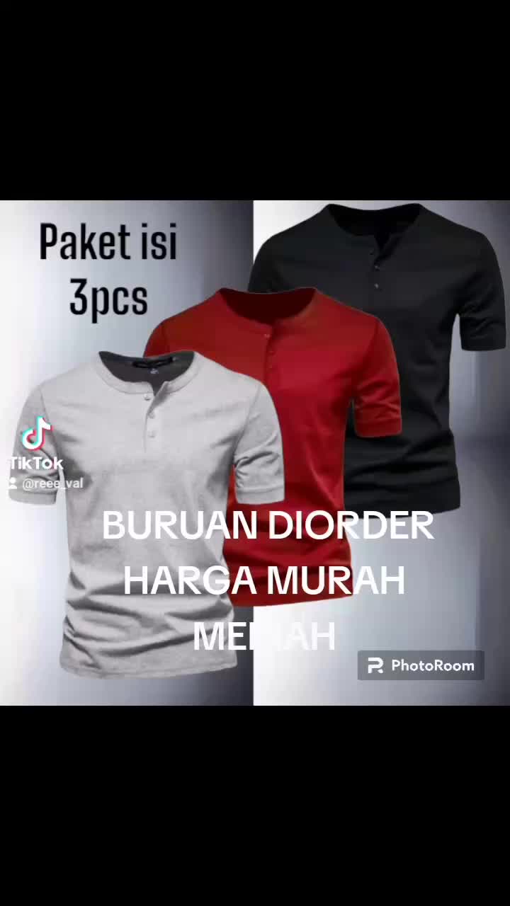 kaos polos model kancing lengan pendek paket 3pcs Santai Hitam Putih Katun Baju Distro Pria Wanita Keren Nyaman Army Hijau Maroon Navy Merah Abu Kuning Lembut Motif Tangan