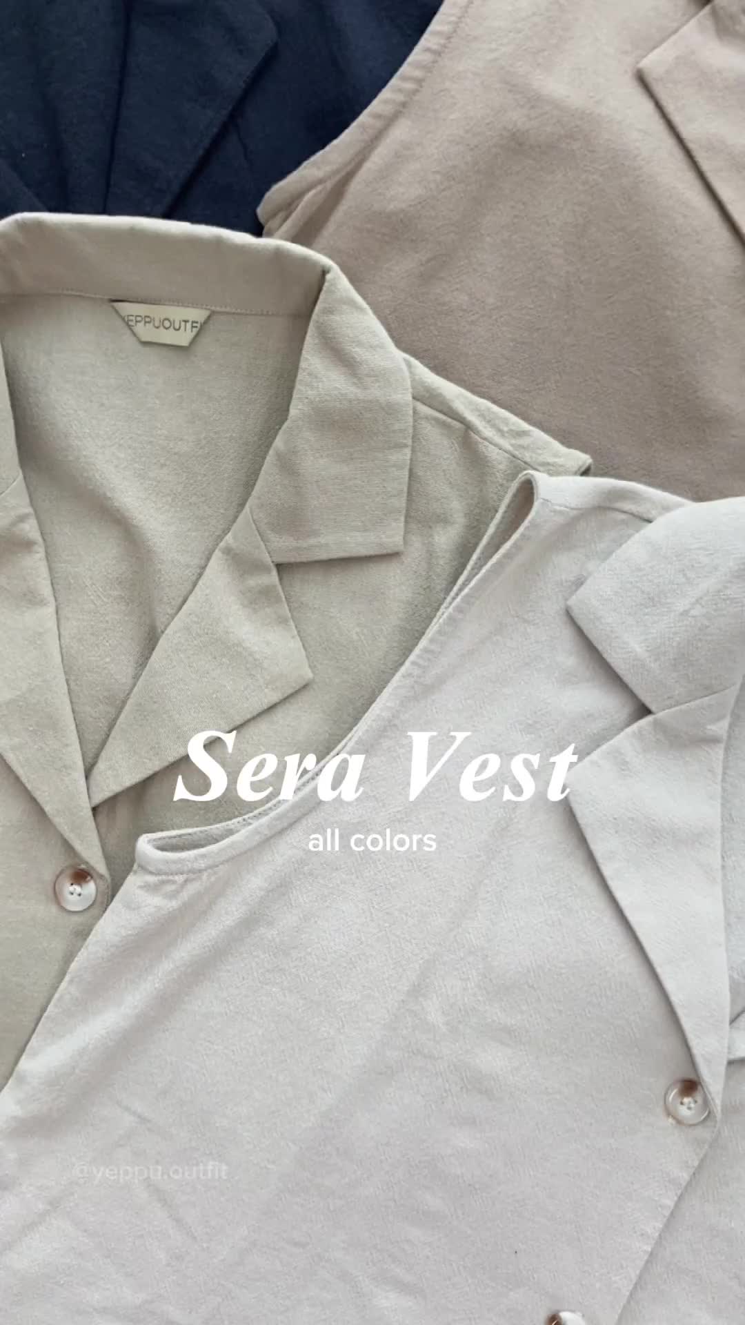 Yeppuoutfit Sera Vest | Basic Atasan Outer Wanita Rompi Linen Tanpa Lengan Vintage Kerah Semi Blazer Simple Minimalis Korean Casual Style Hitam Panjang