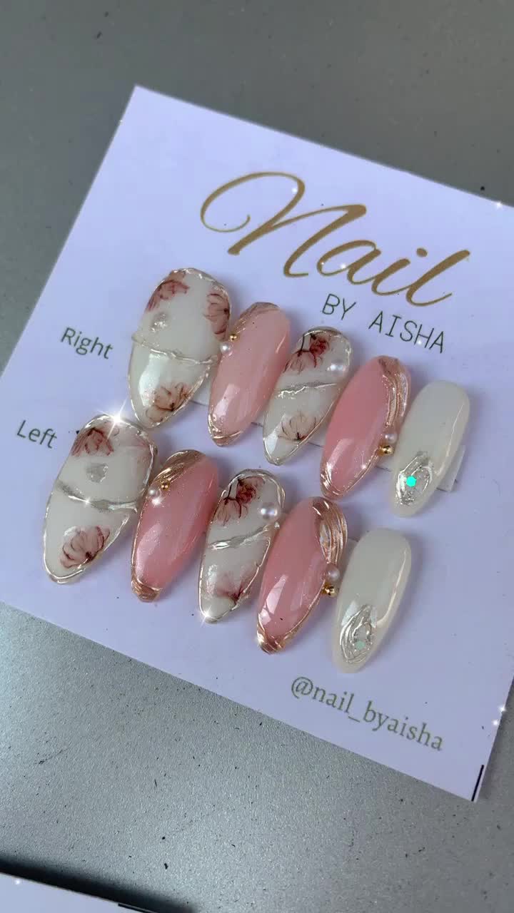 nail by aisha | korean nails floral custom press on nails