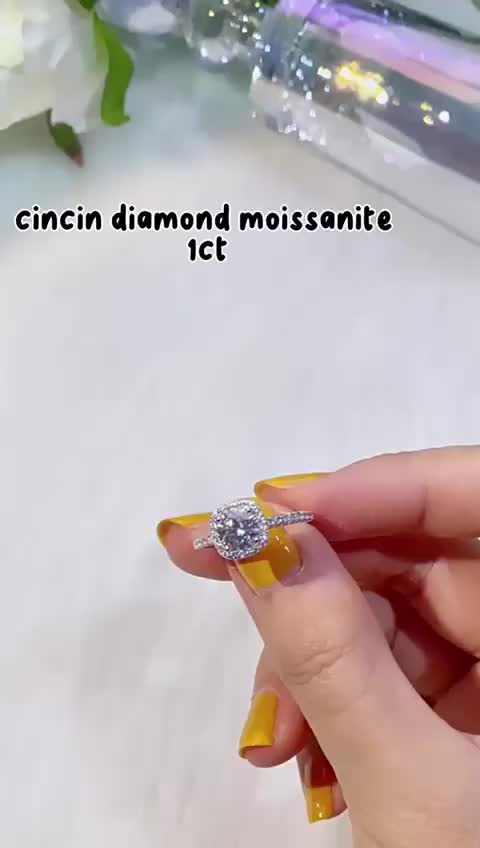 Cincin Berlian 1 Karat untuk Wanita Cincin Moissanite Kotak Cincin Persegi Mewah Moissanite Berkualitas Tinggi GEME STORE K1136