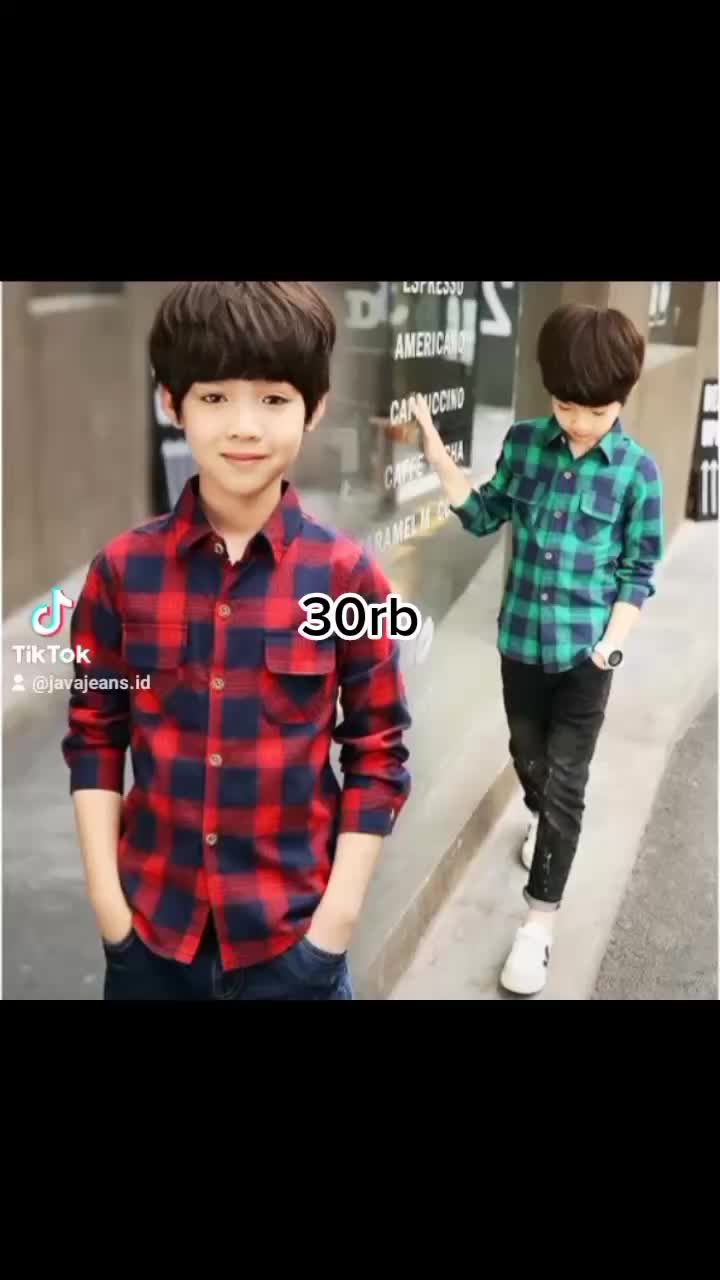 Kemeja flanel anak kotak-kotak kualitas premium umur 8 sampai 15 tahun V-Neck Slim-fitting Motif Fashion