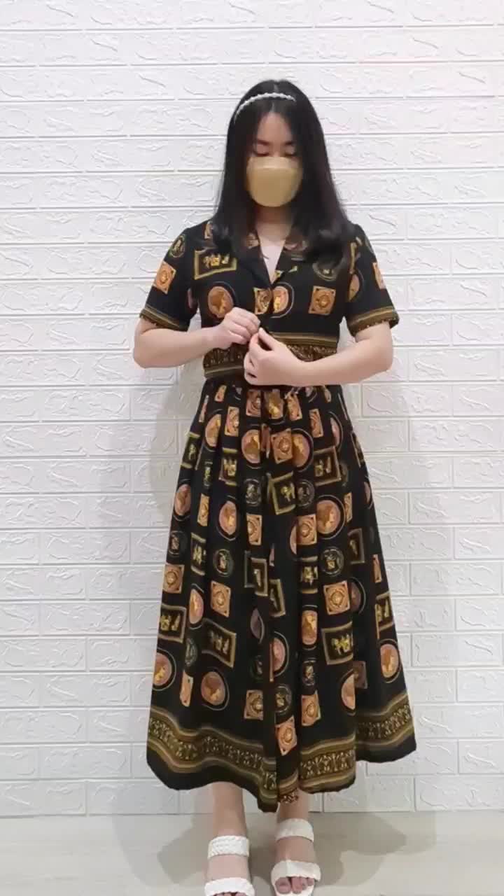 4613 coine button skirt one set rok Atasan Bawahan Fit Kancing Panjang Katun Kantong Shakila Wanita Karet