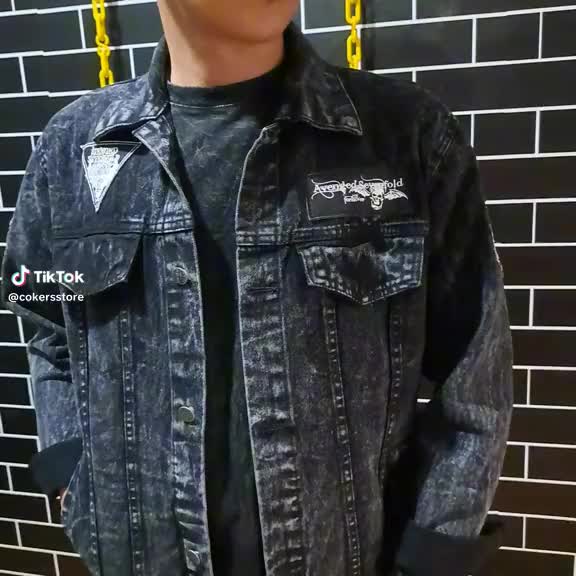 Jaket Jeans Pria Kombinasi Bordir dan Sablon - Sandwash Hitam A7X Denim High